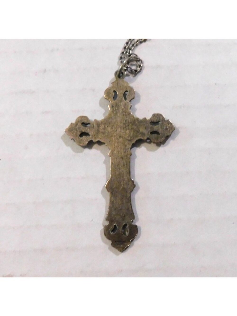 Vintage Sterling Chapel Cross Necklace 27" Endless Chain Ornate 2” Pendant - Picture 5 of 9